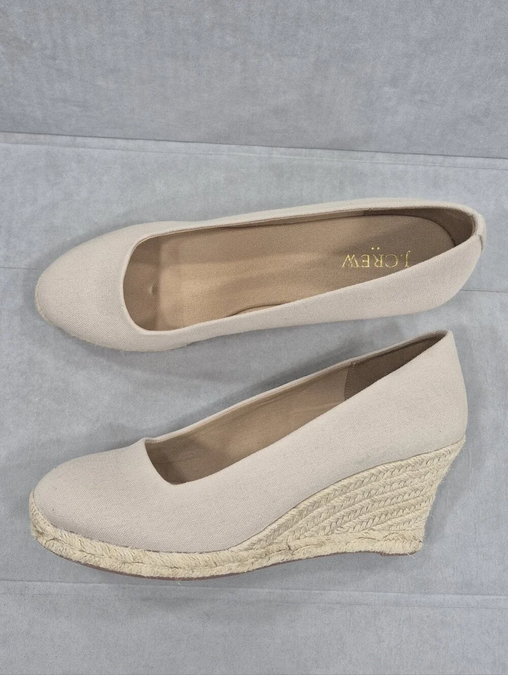 J Crew Espadrilles women's 10.5 beige canvas wedge heel NEW